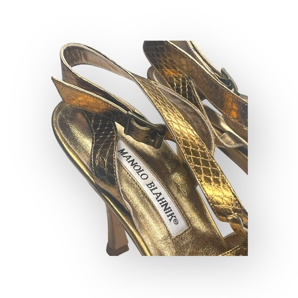 Manolo Blahnik ❤︎ Sizzle Strappy Heeled Sandals ❤︎ Bronze Reptile ❤︎ 39.5 8.5 9 - Picture 9 of 16